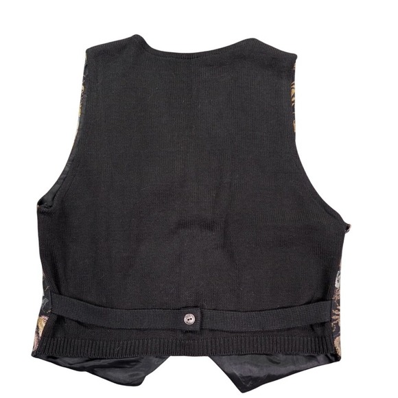 Beldoch Popper Floral Jacquard Vest Womens Medium Black Button Front Grannycore - Picture 2 of 9